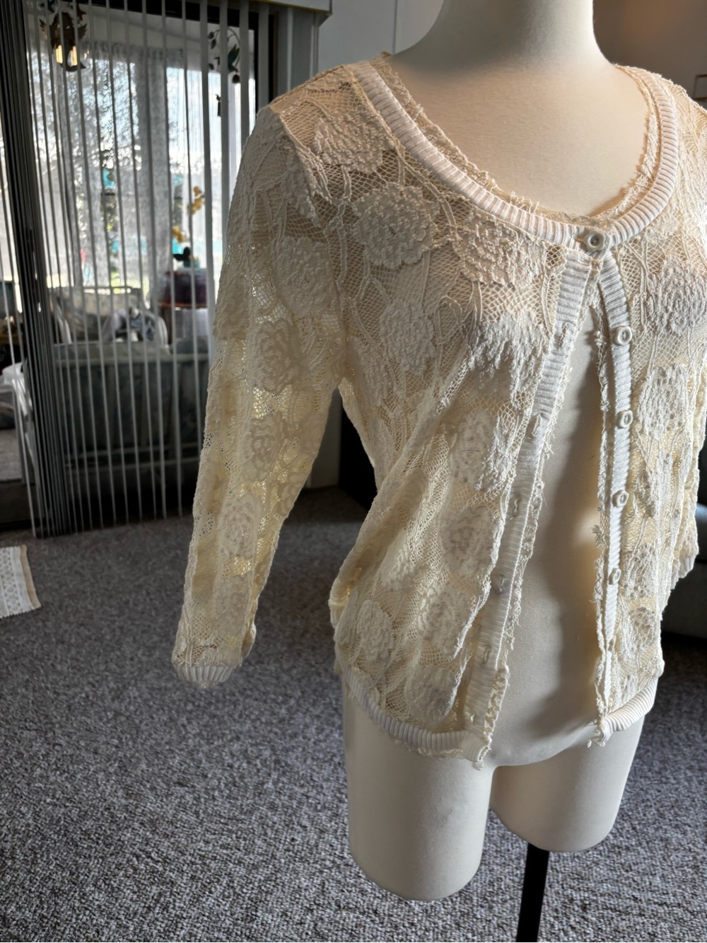 American Rag Cream Lace Button-Front Cardigan - Picture 2 of 5